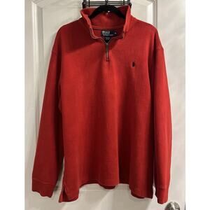 Polo Ralph Lauren XXL 2XL Knit Sweater Mens 1/4 Zip Pullover Mock Neck Red